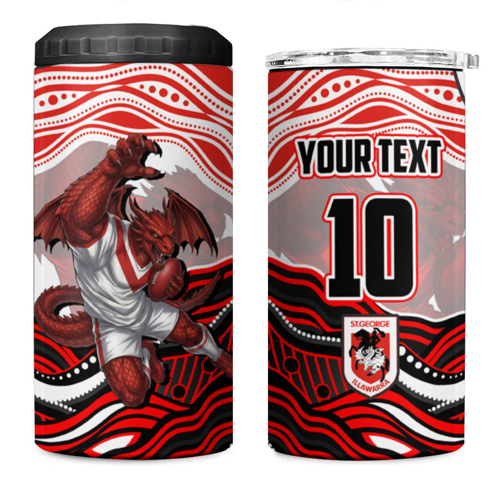 Personalized St George Illawarra Dragons 4 in 1 Can Cooler Tumbler Aboriginal Dot Art - Dreamtime Rugby Mascot