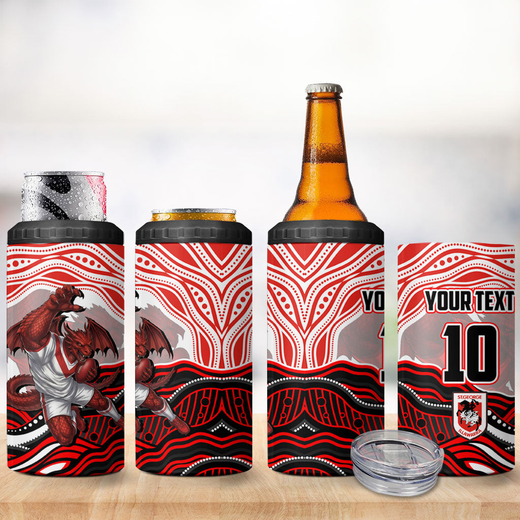 Personalized St George Illawarra Dragons 4 in 1 Can Cooler Tumbler Aboriginal Dot Art - Dreamtime Rugby Mascot