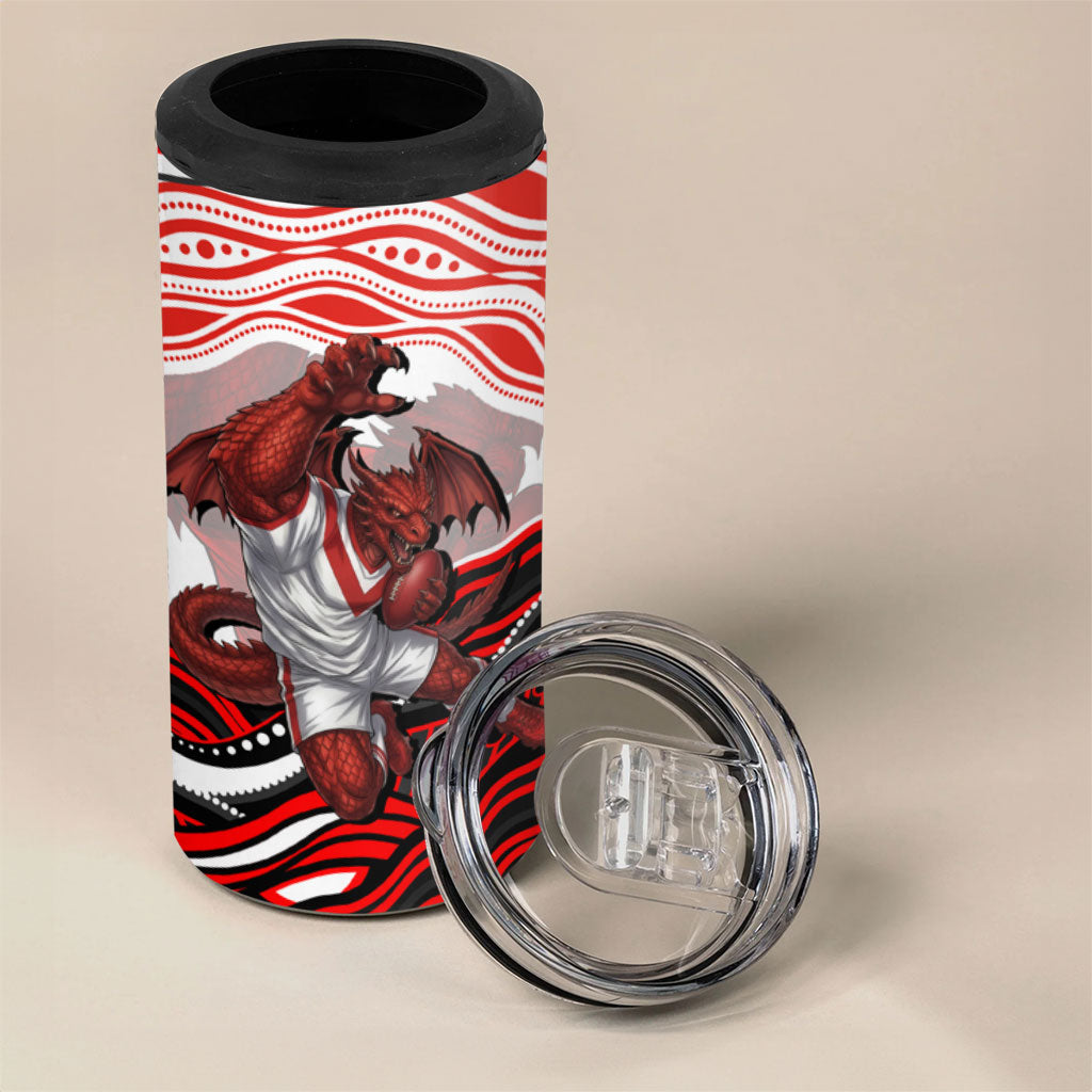 Personalized St George Illawarra Dragons 4 in 1 Can Cooler Tumbler Aboriginal Dot Art - Dreamtime Rugby Mascot