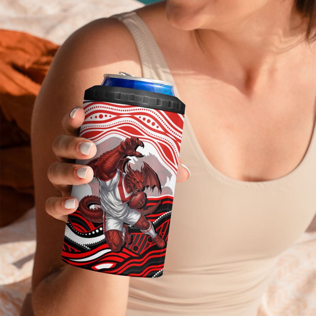 Personalized St George Illawarra Dragons 4 in 1 Can Cooler Tumbler Aboriginal Dot Art - Dreamtime Rugby Mascot