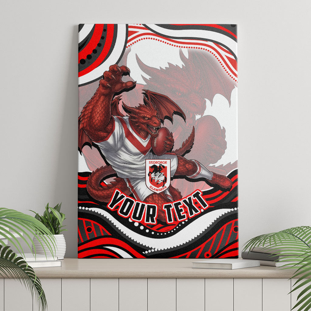 Personalized St George Illawarra Dragons Canvas Wall Art Aboriginal Dot Art - Dreamtime Rugby Mascot