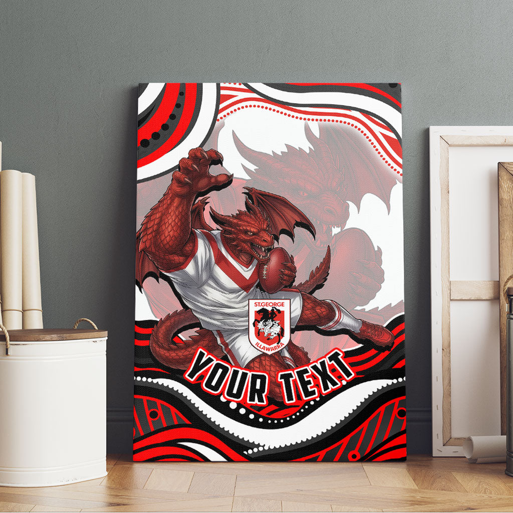 Personalized St George Illawarra Dragons Canvas Wall Art Aboriginal Dot Art - Dreamtime Rugby Mascot