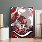 Personalized St George Illawarra Dragons Canvas Wall Art Aboriginal Dot Art - Dreamtime Rugby Mascot