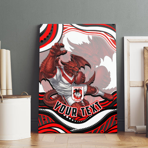 Personalized St George Illawarra Dragons Canvas Wall Art Aboriginal Dot Art - Dreamtime Rugby Mascot