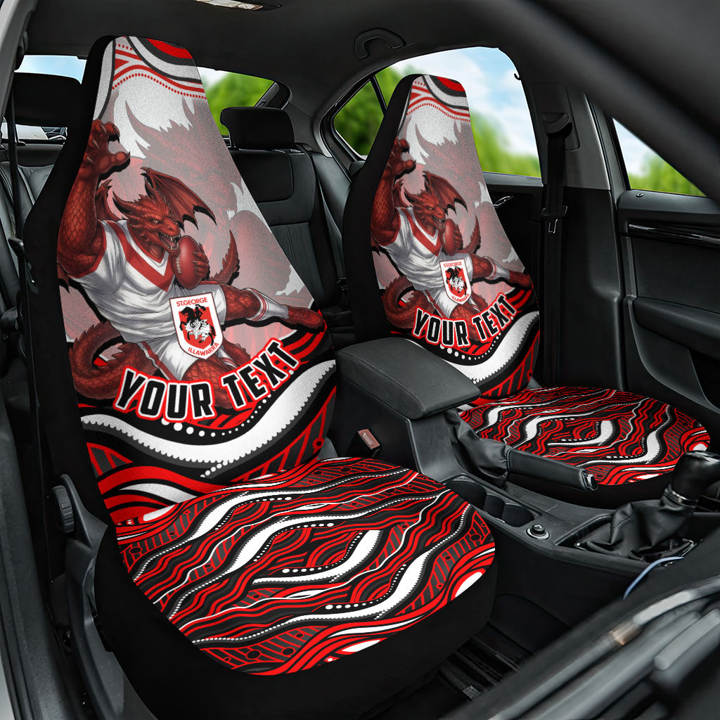 Personalized St George Illawarra Dragons Car Seat Cover Aboriginal Dot Art - Dreamtime Rugby Mascot