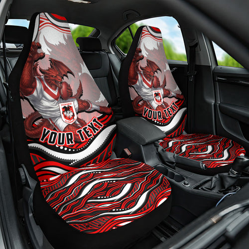 Personalized St George Illawarra Dragons Car Seat Cover Aboriginal Dot Art - Dreamtime Rugby Mascot