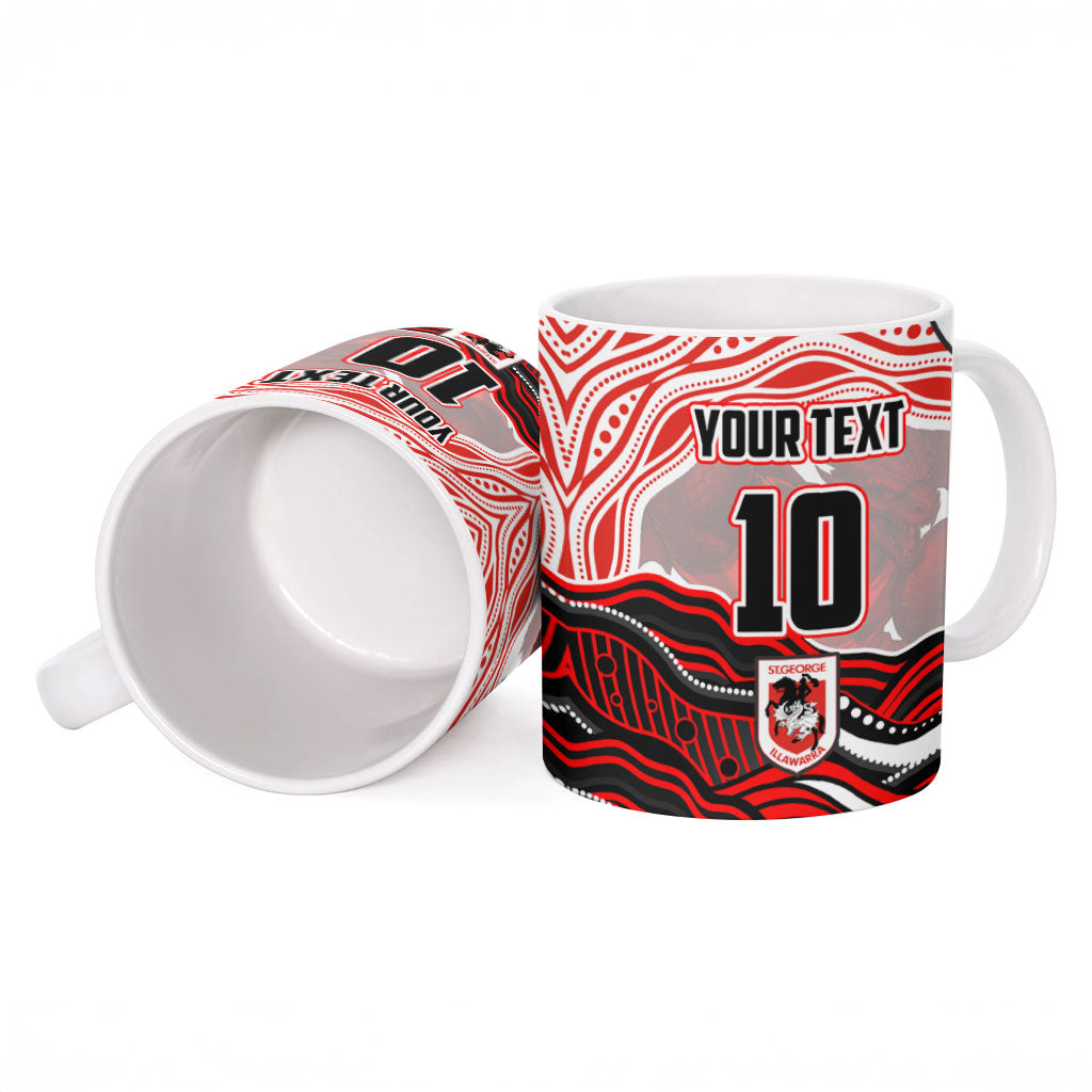 Personalized St George Illawarra Dragons Ceramic Mug Aboriginal Dot Art - Dreamtime Rugby Mascot