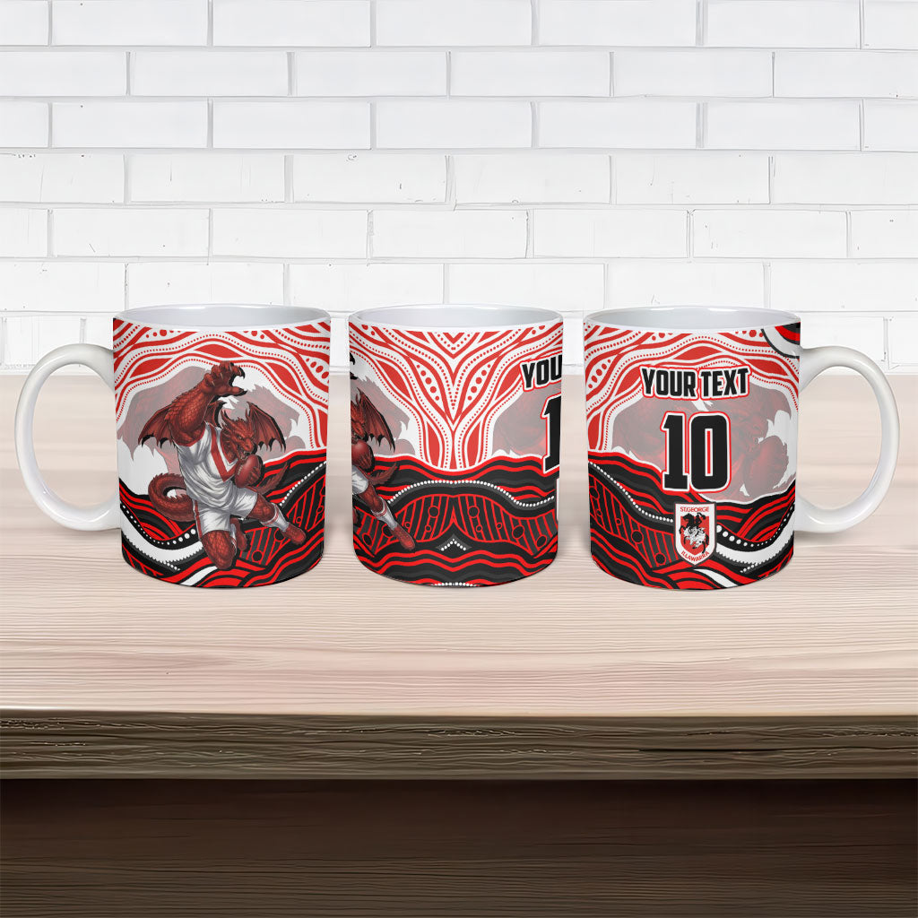 Personalized St George Illawarra Dragons Ceramic Mug Aboriginal Dot Art - Dreamtime Rugby Mascot