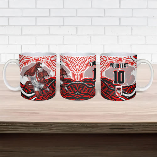 Personalized St George Illawarra Dragons Ceramic Mug Aboriginal Dot Art - Dreamtime Rugby Mascot