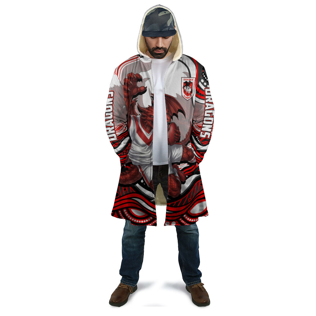 Personalized St George Illawarra Dragons Cloak Aboriginal Dot Art - Dreamtime Rugby Mascot