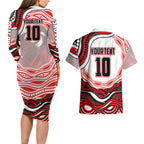 Personalized St George Illawarra Dragons Couples Matching Long Sleeve Bodycon Dress and Hawaiian Shirt Aboriginal Dot Art - Dreamtime Rugby Mascot
