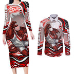 Personalized St George Illawarra Dragons Couples Matching Long Sleeve Bodycon Dress and Long Sleeve Button Shirt Aboriginal Dot Art - Dreamtime Rugby Mascot