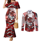 Personalized St George Illawarra Dragons Couples Matching Mermaid Dress and Long Sleeve Button Shirt Aboriginal Dot Art - Dreamtime Rugby Mascot