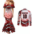Personalized St George Illawarra Dragons Couples Matching Mermaid Dress and Long Sleeve Button Shirt Aboriginal Dot Art - Dreamtime Rugby Mascot