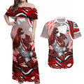 Personalized St George Illawarra Dragons Couples Matching Off Shoulder Maxi Dress and Hawaiian Shirt Aboriginal Dot Art - Dreamtime Rugby Mascot