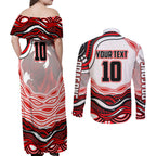 Personalized St George Illawarra Dragons Couples Matching Off Shoulder Maxi Dress and Long Sleeve Button Shirt Aboriginal Dot Art - Dreamtime Rugby Mascot