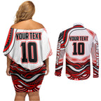Personalized St George Illawarra Dragons Couples Matching Off Shoulder Short Dress and Long Sleeve Button Shirt Aboriginal Dot Art - Dreamtime Rugby Mascot