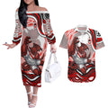 Personalized St George Illawarra Dragons Couples Matching Off The Shoulder Long Sleeve Dress and Hawaiian Shirt Aboriginal Dot Art - Dreamtime Rugby Mascot