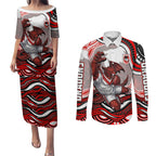 Personalized St George Illawarra Dragons Couples Matching Puletasi and Long Sleeve Button Shirt Aboriginal Dot Art - Dreamtime Rugby Mascot