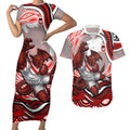 Personalized St George Illawarra Dragons Couples Matching Short Sleeve Bodycon Dress and Hawaiian Shirt Aboriginal Dot Art - Dreamtime Rugby Mascot