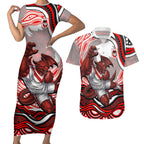 Personalized St George Illawarra Dragons Couples Matching Short Sleeve Bodycon Dress and Hawaiian Shirt Aboriginal Dot Art - Dreamtime Rugby Mascot