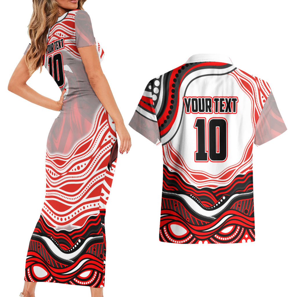 Personalized St George Illawarra Dragons Couples Matching Short Sleeve Bodycon Dress and Hawaiian Shirt Aboriginal Dot Art - Dreamtime Rugby Mascot