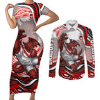 Personalized St George Illawarra Dragons Couples Matching Short Sleeve Bodycon Dress and Long Sleeve Button Shirt Aboriginal Dot Art - Dreamtime Rugby Mascot