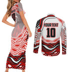 Personalized St George Illawarra Dragons Couples Matching Short Sleeve Bodycon Dress and Long Sleeve Button Shirt Aboriginal Dot Art - Dreamtime Rugby Mascot