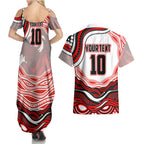 Personalized St George Illawarra Dragons Couples Matching Summer Maxi Dress and Hawaiian Shirt Aboriginal Dot Art - Dreamtime Rugby Mascot