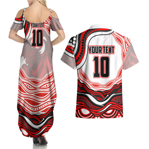 Personalized St George Illawarra Dragons Couples Matching Summer Maxi Dress and Hawaiian Shirt Aboriginal Dot Art - Dreamtime Rugby Mascot