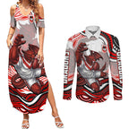Personalized St George Illawarra Dragons Couples Matching Summer Maxi Dress and Long Sleeve Button Shirt Aboriginal Dot Art - Dreamtime Rugby Mascot