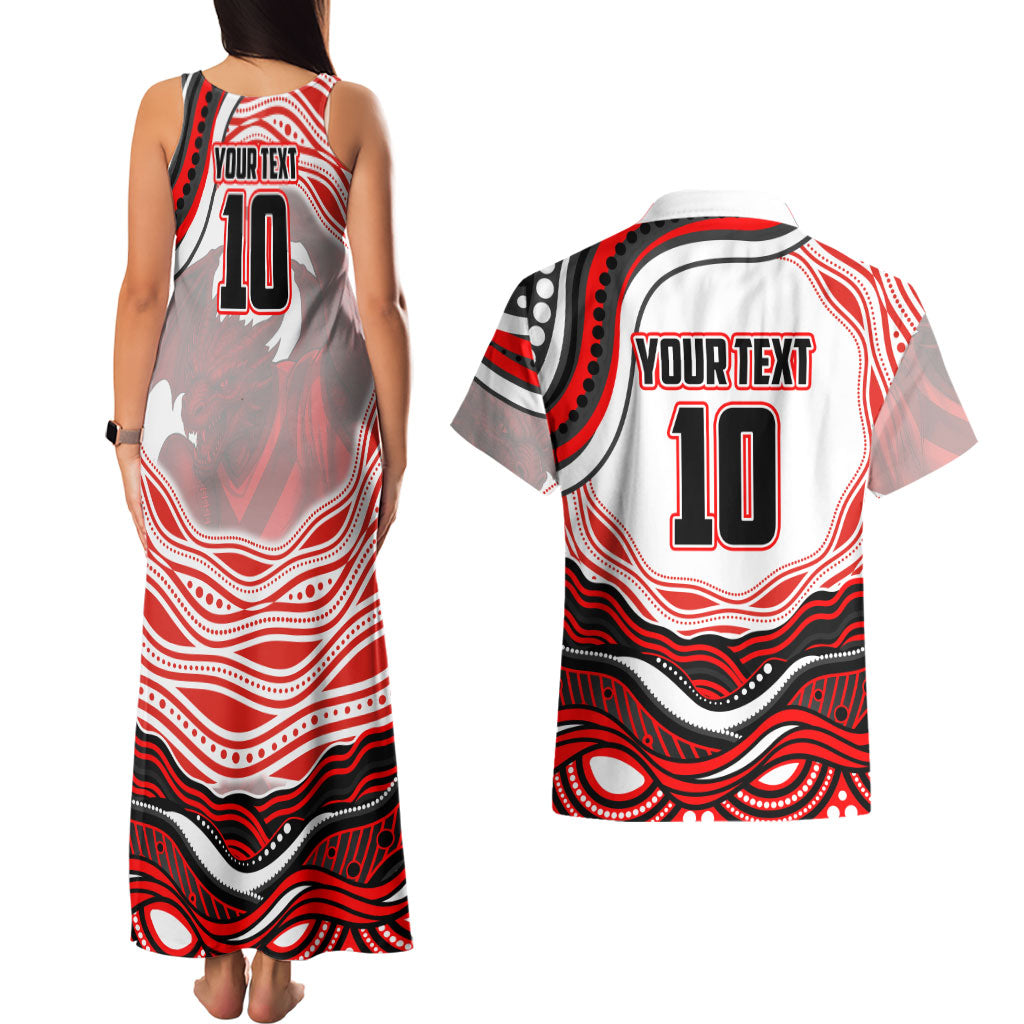 Personalized St George Illawarra Dragons Couples Matching Tank Maxi Dress and Hawaiian Shirt Aboriginal Dot Art - Dreamtime Rugby Mascot