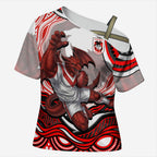 Personalized St George Illawarra Dragons Cross Shoulder Shirt Aboriginal Dot Art - Dreamtime Rugby Mascot