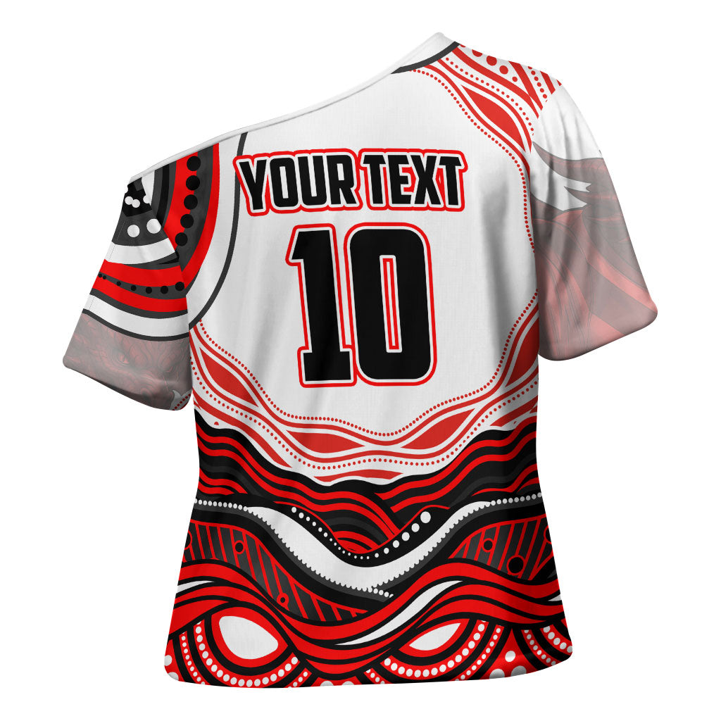 Personalized St George Illawarra Dragons Cross Shoulder Shirt Aboriginal Dot Art - Dreamtime Rugby Mascot