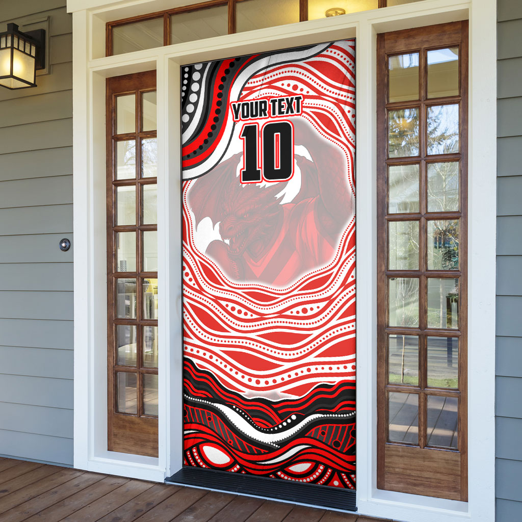 Personalized St George Illawarra Dragons Door Cover Aboriginal Dot Art - Dreamtime Rugby Mascot