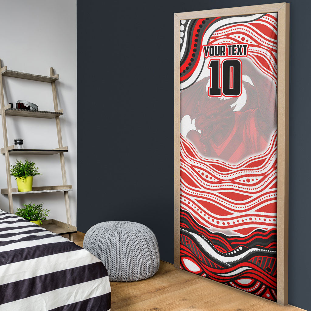 Personalized St George Illawarra Dragons Door Cover Aboriginal Dot Art - Dreamtime Rugby Mascot