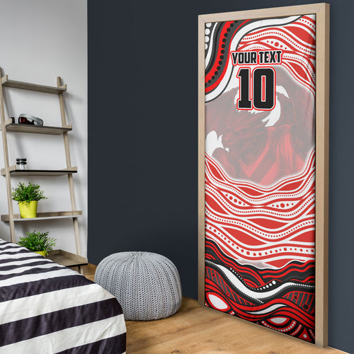 Personalized St George Illawarra Dragons Door Cover Aboriginal Dot Art - Dreamtime Rugby Mascot