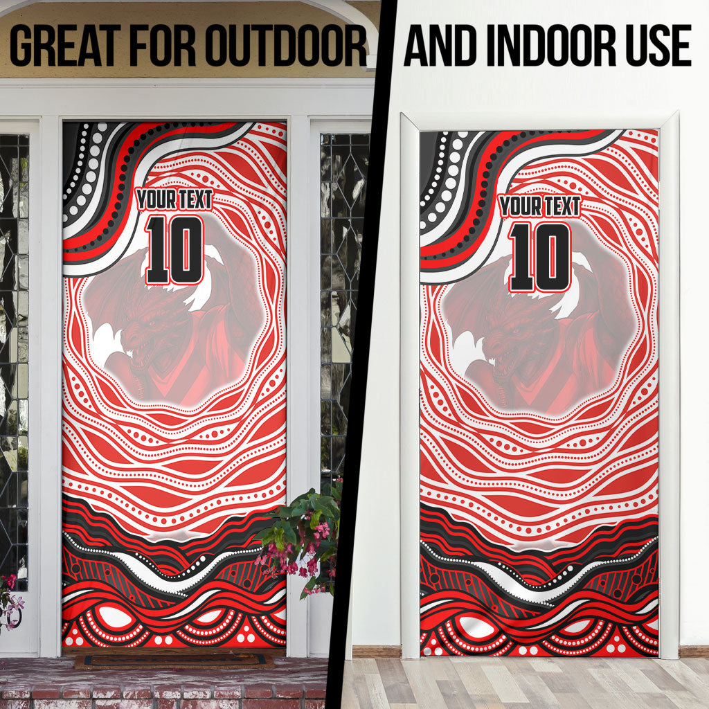 Personalized St George Illawarra Dragons Door Cover Aboriginal Dot Art - Dreamtime Rugby Mascot