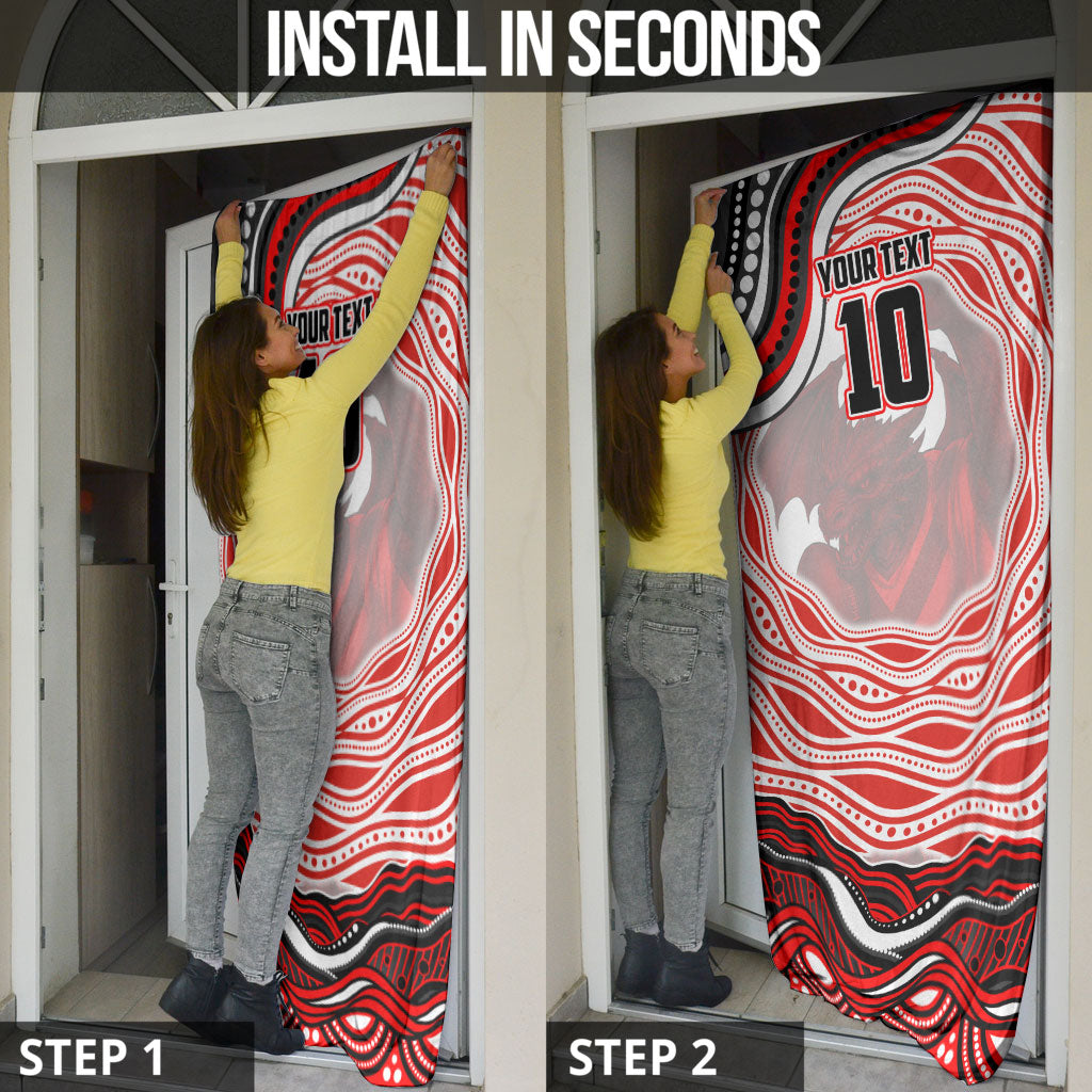 Personalized St George Illawarra Dragons Door Cover Aboriginal Dot Art - Dreamtime Rugby Mascot