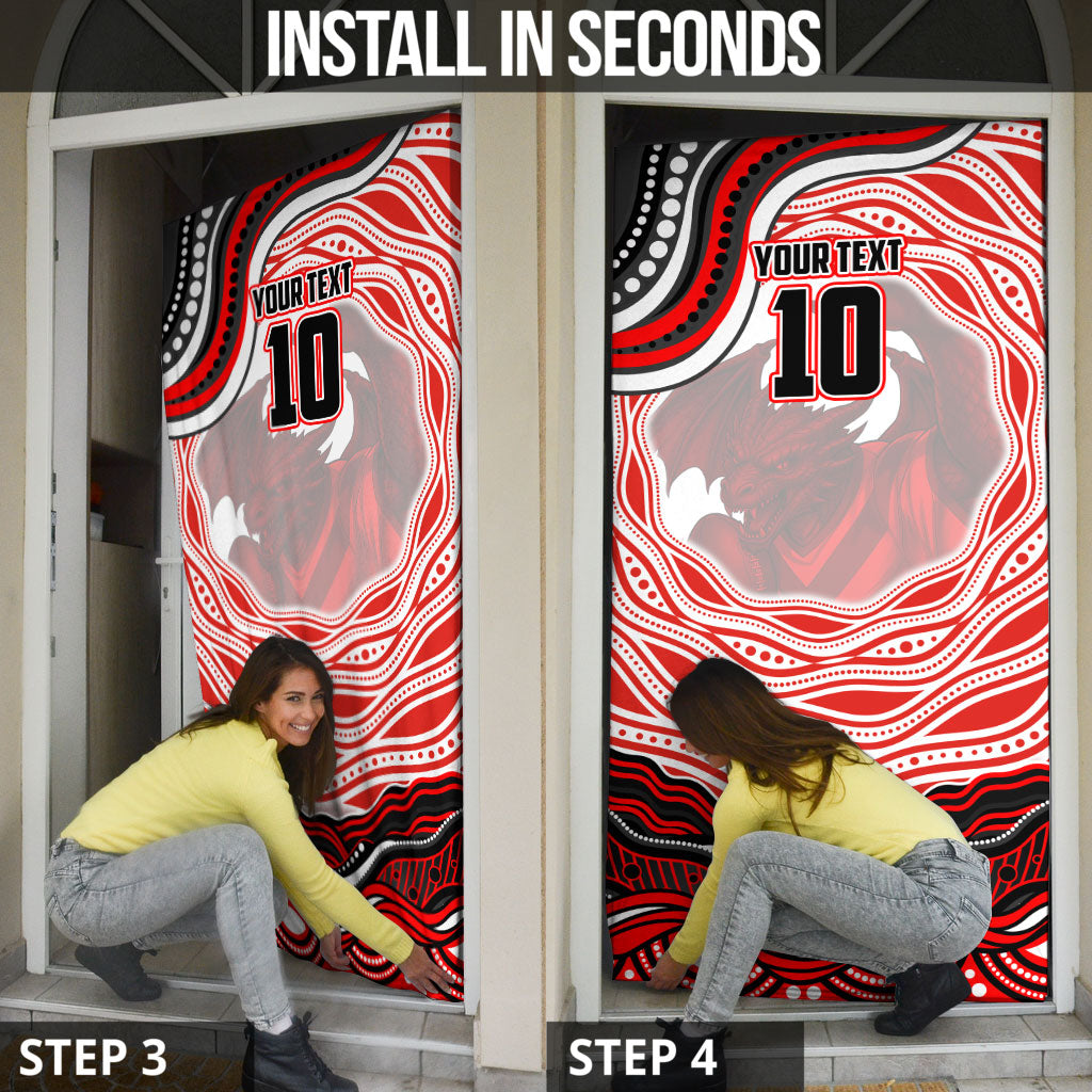 Personalized St George Illawarra Dragons Door Cover Aboriginal Dot Art - Dreamtime Rugby Mascot