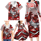 Personalized St George Illawarra Dragons Family Matching Long Sleeve Bodycon Dress and Hawaiian Shirt Aboriginal Dot Art - Dreamtime Rugby Mascot