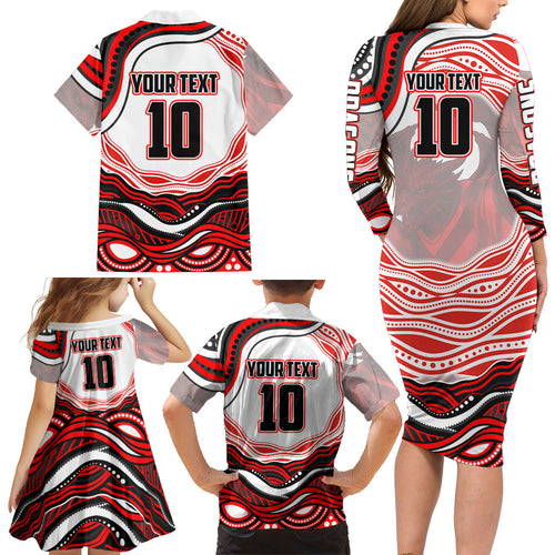 Personalized St George Illawarra Dragons Family Matching Long Sleeve Bodycon Dress and Hawaiian Shirt Aboriginal Dot Art - Dreamtime Rugby Mascot