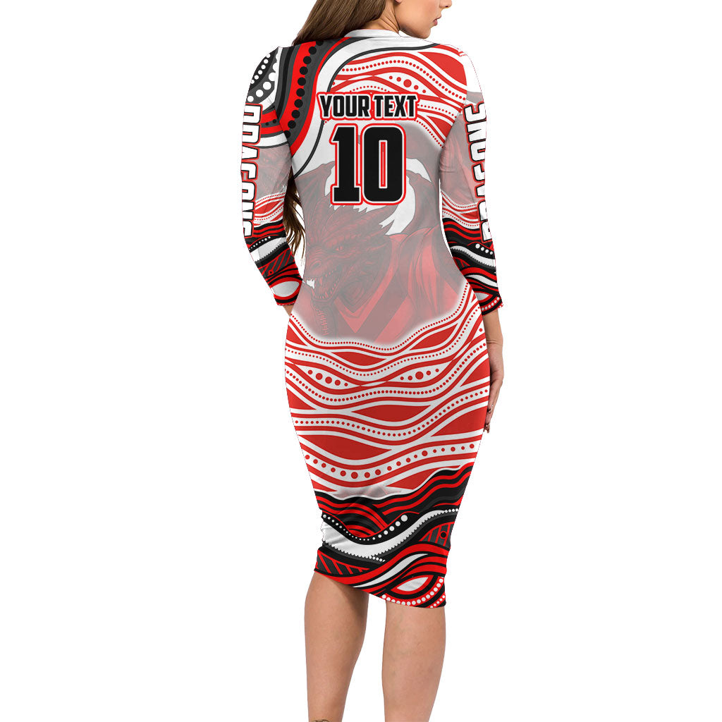 Personalized St George Illawarra Dragons Family Matching Long Sleeve Bodycon Dress and Hawaiian Shirt Aboriginal Dot Art - Dreamtime Rugby Mascot