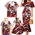 Personalized St George Illawarra Dragons Family Matching Mermaid Dress and Hawaiian Shirt Aboriginal Dot Art - Dreamtime Rugby Mascot
