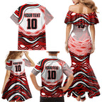 Personalized St George Illawarra Dragons Family Matching Mermaid Dress and Hawaiian Shirt Aboriginal Dot Art - Dreamtime Rugby Mascot