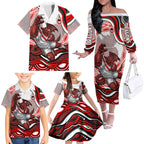 Personalized St George Illawarra Dragons Family Matching Off The Shoulder Long Sleeve Dress and Hawaiian Shirt Aboriginal Dot Art - Dreamtime Rugby Mascot
