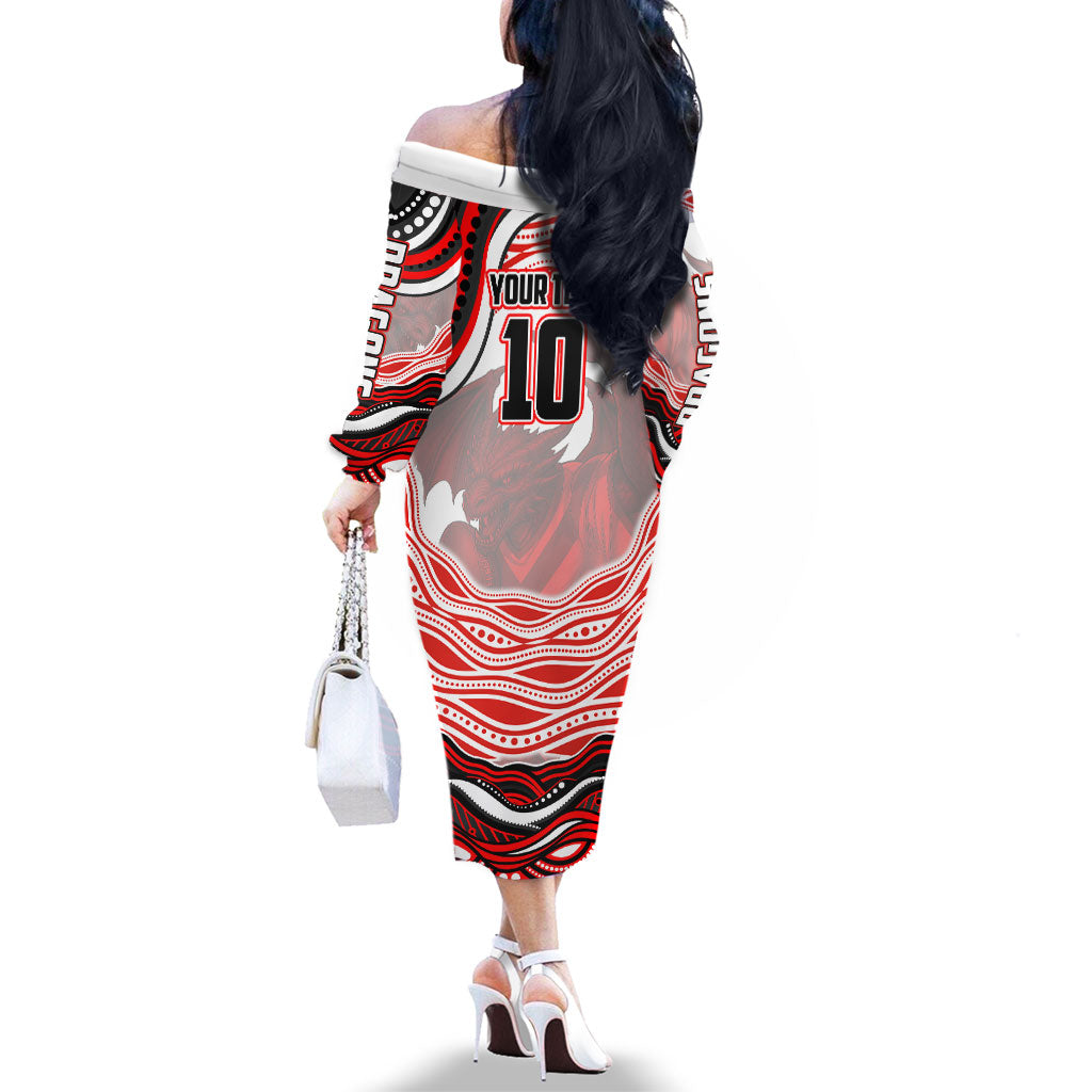 Personalized St George Illawarra Dragons Family Matching Off The Shoulder Long Sleeve Dress and Hawaiian Shirt Aboriginal Dot Art - Dreamtime Rugby Mascot