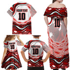 Personalized St George Illawarra Dragons Family Matching Off Shoulder Maxi Dress and Hawaiian Shirt Aboriginal Dot Art - Dreamtime Rugby Mascot