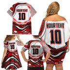 Personalized St George Illawarra Dragons Family Matching Off Shoulder Short Dress and Hawaiian Shirt Aboriginal Dot Art - Dreamtime Rugby Mascot