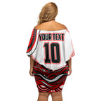 Personalized St George Illawarra Dragons Family Matching Off Shoulder Short Dress and Hawaiian Shirt Aboriginal Dot Art - Dreamtime Rugby Mascot